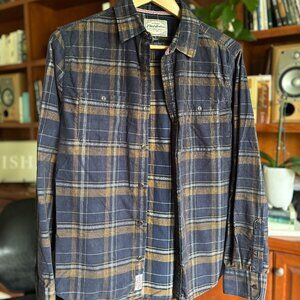 Flag & Anthem Long Sleeve Button-Up – Navy/Brown Plaid (Size Small)